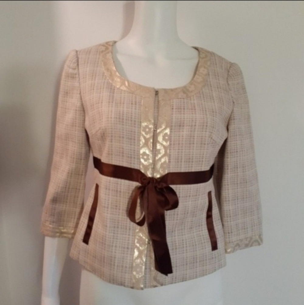Ports 1961 Blazer jacket top beige 6 s m Ports International luxury cotton linen